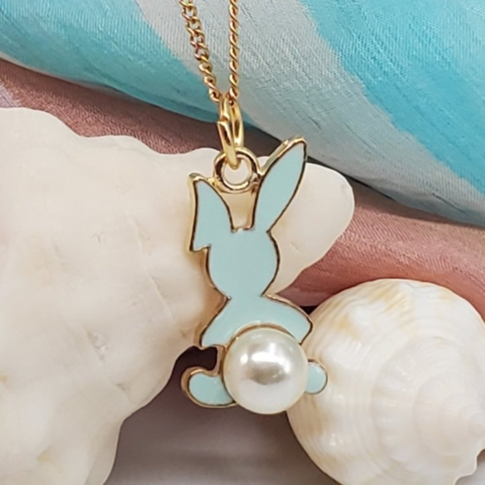 Baby Rabbit Gold Chain Sexy Bunny's Gold Blue Faux Pearl Hypoallergenic